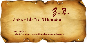 Zakariás Nikander névjegykártya